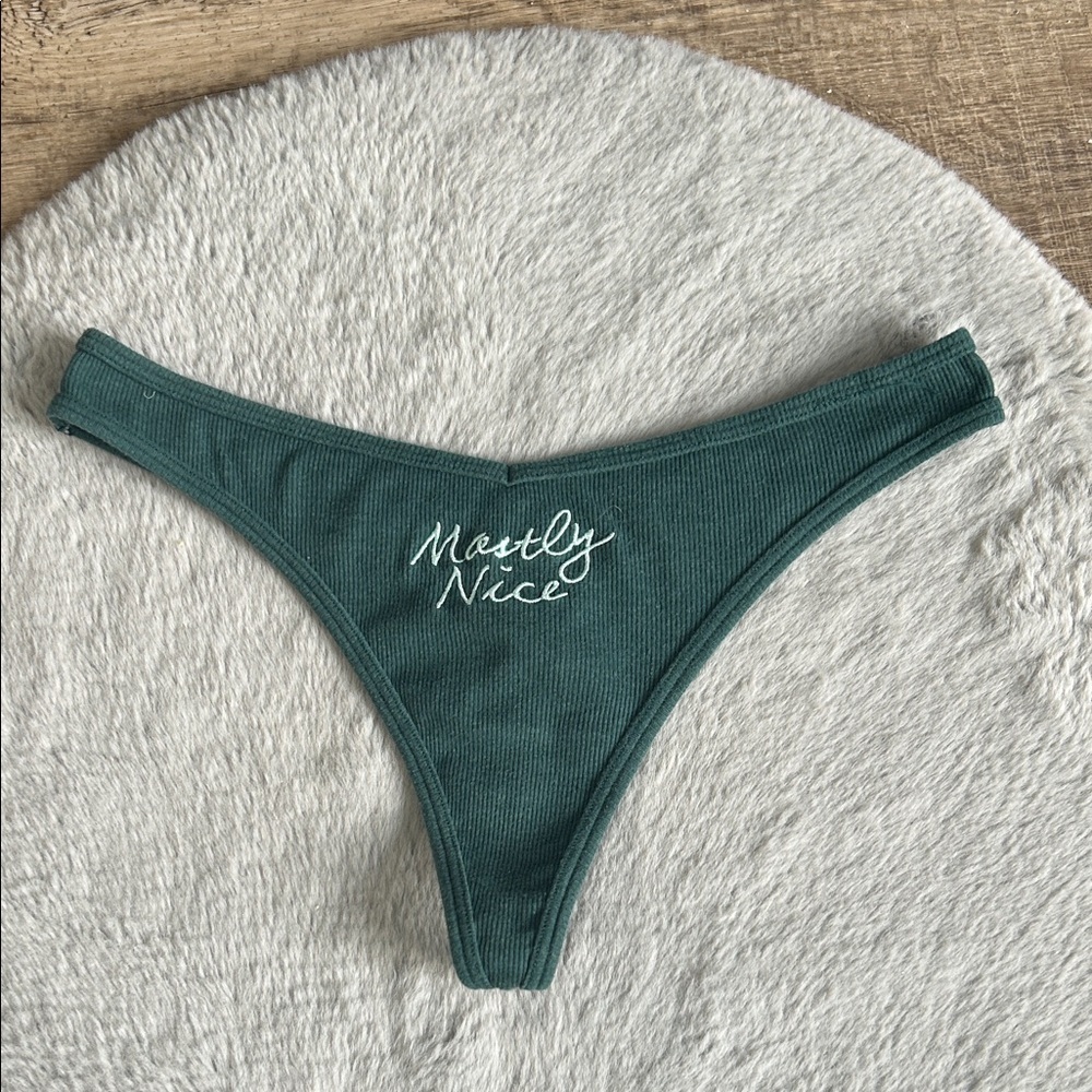 PINK Victoria’s Secret “Mostly Nice” Embroidered Ribbed Panty L